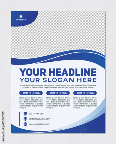 Simple blue wave design business brochure flyer template