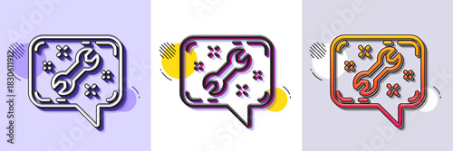 Spanner tool line icon. Halftone dotted pattern. Gradient icon with grain shadow. Repair service chat sign. Fix instruments symbol. Line spanner icon. Various designs. Vector