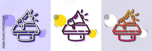 Megaphone line icon. Halftone dotted pattern. Gradient icon with grain shadow. Advertisement device symbol. Brand ambassador loudspeaker sign. Line megaphone icon. Various designs. Vector