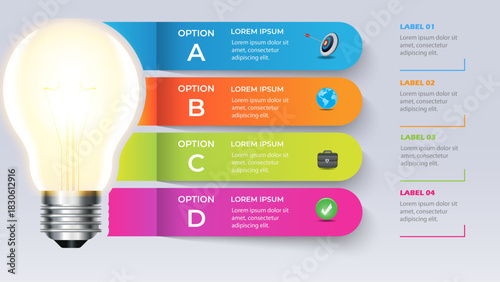 Bright infographic template with colorful options for modern business presentations, perfect for showcasing innovative ideas and data-driven strategies, visually engaging and professional
