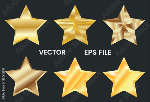 set of golden stars glossy gold metallic star icon for award luxury premium design vector illustration 