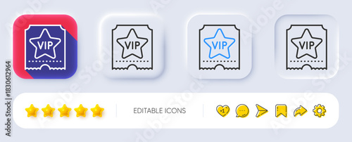 Vip ticket line icon. Neumorphic, Flat shadow, 3d buttons. Very important person sign. Member club privilege symbol. Line vip ticket icon. Social media icons. Vector