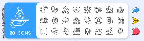 Psychology, Business report and Businessman run line icons. Interest rate, AI generate, Inflation icons. Pack of Apartment insurance, Fist bump, Headshot icon. Vector