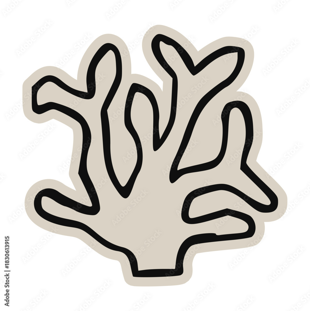 Obraz premium Hand-drawn doodle illustration of a natural branching coral shape, perfect for digital scrapbook, collage, cut-out, ocean, sea, underwater life, sticker, and paper craft design.