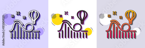 Roller coaster line icon. Halftone dotted pattern. Gradient icon with grain shadow. Amusement park sign. Carousels symbol. Line roller coaster icon. Various designs. Vector