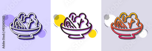 Salad line icon. Halftone dotted pattern. Gradient icon with grain shadow. Diet kcal sign. Low calories food symbol. Line salad icon. Various designs. Vector