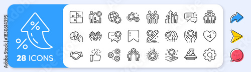 Employees benefits line icons. Interest rate, AI generate, Inflation icons. Business strategy, handshake and people collaboration. Teamwork, social responsibility, people relationship icons. Vector