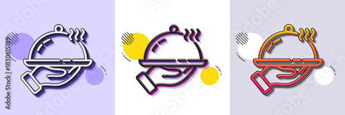Restaurant food line icon. Halftone dotted pattern. Gradient icon with grain shadow. Dinner sign. Hotel room service symbol. Line restaurant food icon. Various designs. Vector