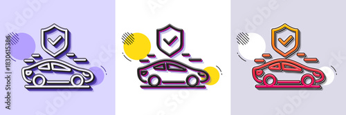 Transport insurance line icon. Halftone dotted pattern. Gradient icon with grain shadow. Car risk coverage sign. Vehicle protection symbol. Line transport insurance icon. Various designs. Vector