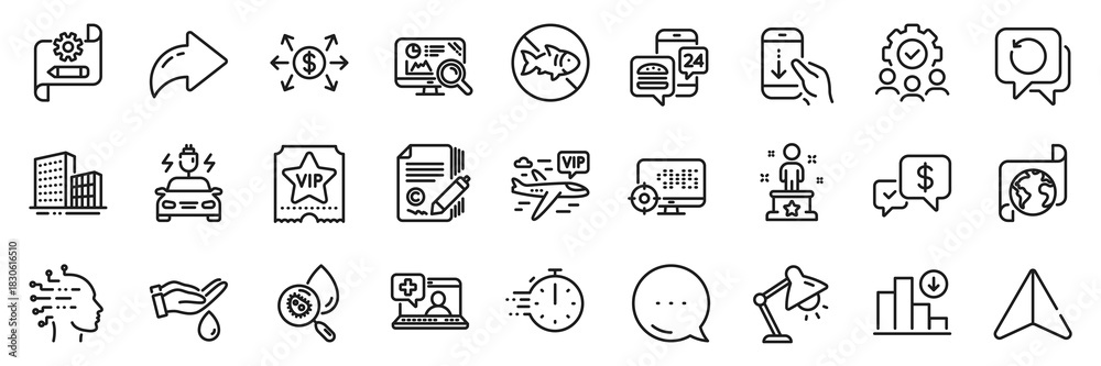 Fototapeta premium Translation service, Stop fishing and Seo line icons pack. Share, Message, Paper plane icons. Recovery data, Copywriting, Artificial intelligence web icon. Vector