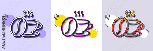 Coffee cup with beans line icon. Halftone dotted pattern. Gradient icon with grain shadow. Hot cappuccino sign. Tea drink mug symbol. Line coffee cup icon. Various designs. Vector