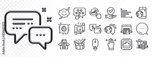 Cloud computing, Documents box and Wallet line icons for web app. Glare of light effect. Message icon. Pack of Budget profit, Work home, Employees messenger pictogram icons. Vector