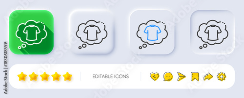 T-shirt line icon. Neumorphic, Flat shadow, 3d buttons. Laundry shirt sign. Clothing speech bubble symbol. Line t-shirt icon. Social media icons. Vector