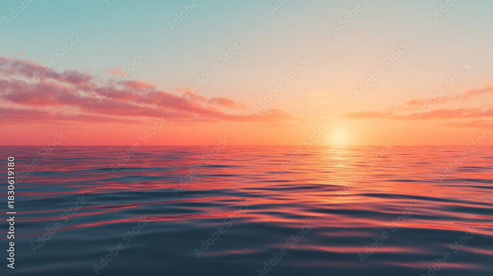Obraz premium Serene ocean sunset coastal landscape digital artwork tranquil environment horizon view epiphany focus concept