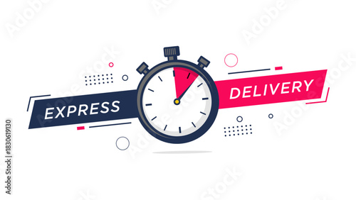 Modern Express Delivery Service Banner with Stopwatch Illustration. Vector Template.