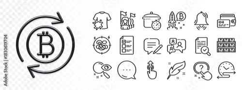 Boiling pan, Refresh bitcoin and Dirty t-shirt line icons for web app. Glare of light effect. Message icon. Pack of Wallet, Boxes shelf, Voting ballot pictogram icons. Vector