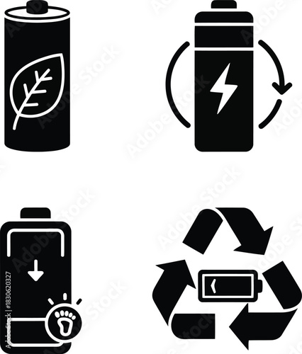 Four battery icons representing energy and environmental concepts