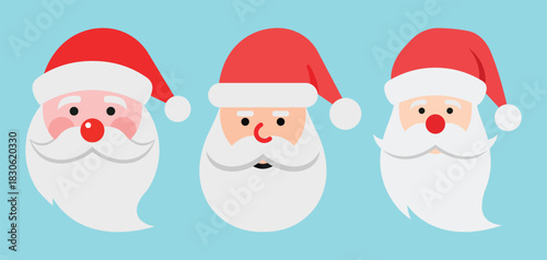 3 Modern Santa Claus Vector Icons Pack Showcasing Playful Holiday Characters for Seasonal Graphics, Print Materials, and Creative Design Use