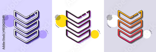 Shoulder strap line icon. Halftone dotted pattern. Gradient icon with grain shadow. Army reward sign. Best rank symbol. Line shoulder strap icon. Various designs. Vector