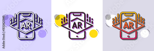 Augmented reality phone line icon. Halftone dotted pattern. Gradient icon with grain shadow. VR simulation sign. 3d view symbol. Line augmented reality icon. Various designs. Vector