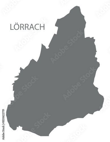 Lörrach city map with boroughs grey illustration silhouette shape