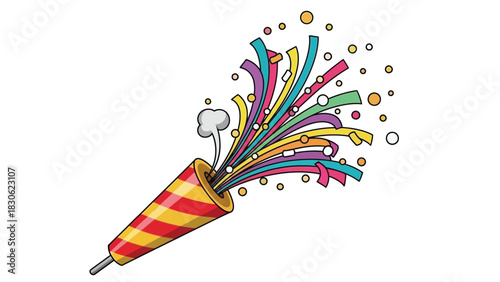 Exploding Party Popper with Colorful Streamers and Confetti, Fun Celebration and Festival Vector Illustration