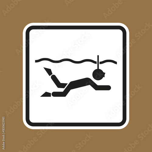 Snorkeling Sign Icon in Simple Black and White Design for Beach Safety
