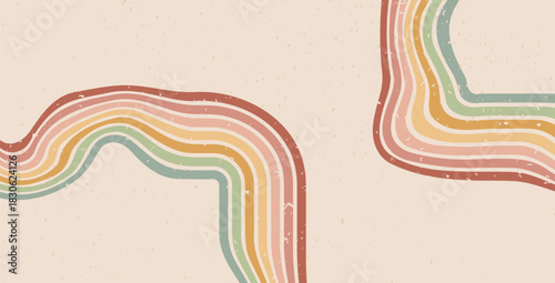 Retro groovy wiggle lines background. 70s wave path abstract pattern wallpaper. Vector horizontal wide wavy vintage stripes design. Pop art backdrop. Funky banner with playful striped ornament.