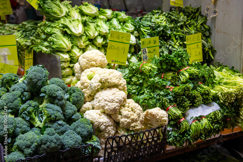 fresh vegetables on market stall