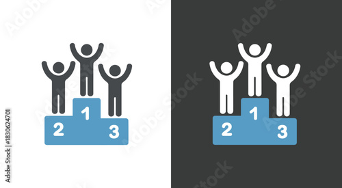 Sports podium icons set winners first second third place, solid glyph style symbols for competition victory, award podium scenes, achievement graphics, and professional editable vector resources