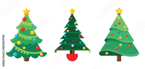 3 Cute Christmas Tree Icons Pack Showcasing Playful Festive Illustrations for Creative Seasonal Use, Print Materials, and Digital Artwork