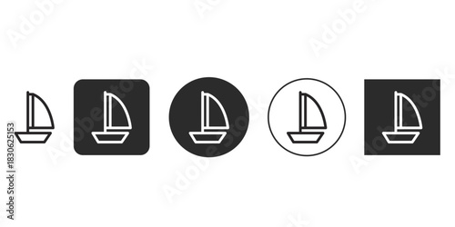 Simple outline sailboat vector icon collection for web design | Black and white monochrome yacht symbol graphics for apps | Download sailing boat navigation pictogram set | Minimalist boat transport 