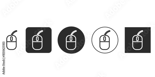 Wired computer mouse icon set for graphic design projects | Outline and glyph style PC peripheral pictogram vector | Minimalist scroll wheel mouse interface symbol pack | Black and white digital input