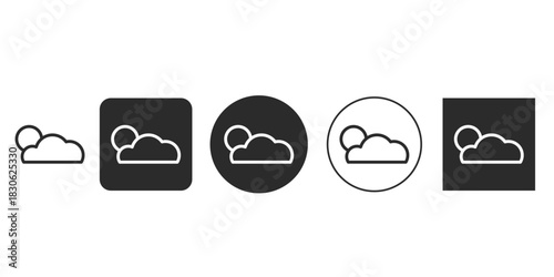 Black and white partly cloudy weather icon set for UI design | Outline and glyph weather symbol collection for applications | Vector graphic for sun and cloud forecast indicator 