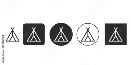 Minimalist camping tent icon set for UI design | Simple teepee graphic symbol vector illustration | Outdoors shelter outline pictogram collection | Adventure and travel sign for mobile application 