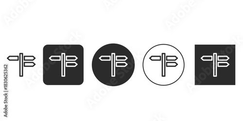 Directional signpost vector icon set for navigation apps | Simple black and white infographic symbol for choice and direction | Multiple blank arrow road sign design element | UI/UX interface button 