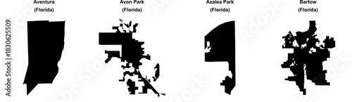 Aventura, Avon Park, Azalea Park, Bartow outline maps