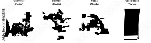 Clearwater, Clermont, Cocoa, Cocoa Beach outline maps