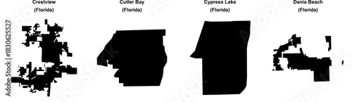Crestview, Cutler Bay, Cypress Lake, Dania Beach outline maps