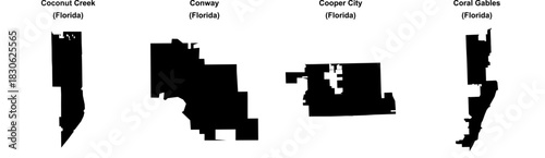 Coconut Creek, Conway, Cooper City, Coral Gables outline maps