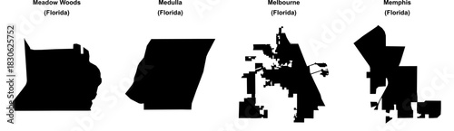Meadow Woods, Medulla, Melbourne, Memphis outline maps