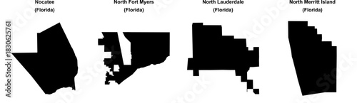 Nocatee, North Fort Myers, North Lauderdale, North Merritt Island outline maps