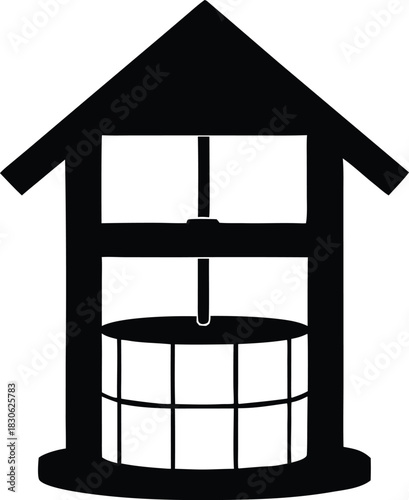 Simple water well icon, Rural water source symbol