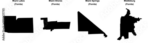Miami Lakes, Miami Shores, Miami Springs, Middleburg outline maps