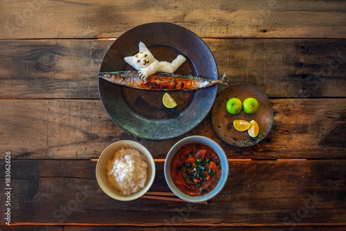 大根おろしアートとサンマ