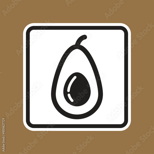 Minimalist Black and White Avocado Illustration on a Brown Background