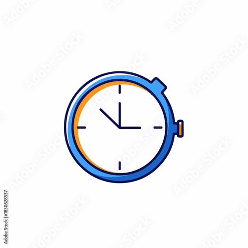 A minimalist blue and orange circular stopwatch icon, representing time, speed, and punctuality, perfect for digital interfaces and branding