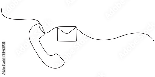 smartphone with email icon continuous one line drawing, Envelope and mobile phone line icon editable stroke, Continuous Line Drawing of Mobile Marketing Icon. Hand Drawn Symbol Vector Illustration.