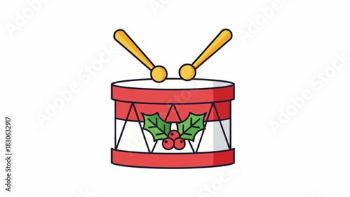 Festive Christmas Drum Illustration for Holiday Decoration & Musical Designs