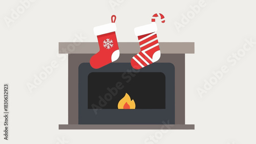 Cozy Christmas Fireplace with Stockings Festive Holiday Illustration